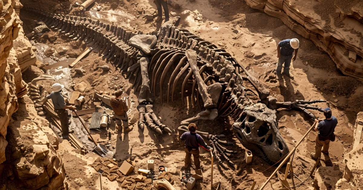 Ребенок случайно нашел скелет динозавра во дворе Ребенок наткнулся на фрагмент скальной породы, ...