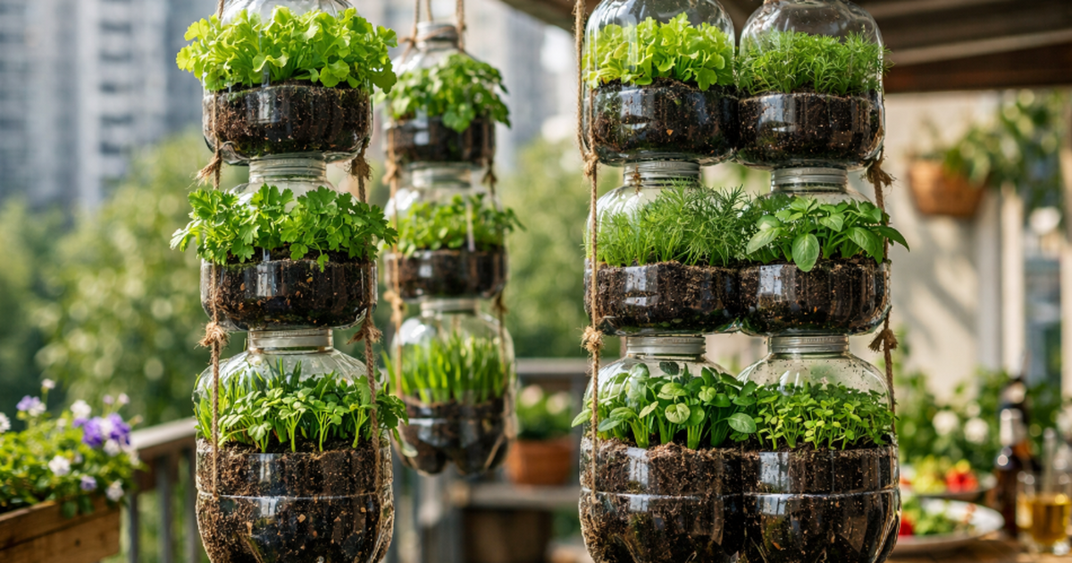 Балкон вместо дачи: вертикальные грядки из буты...