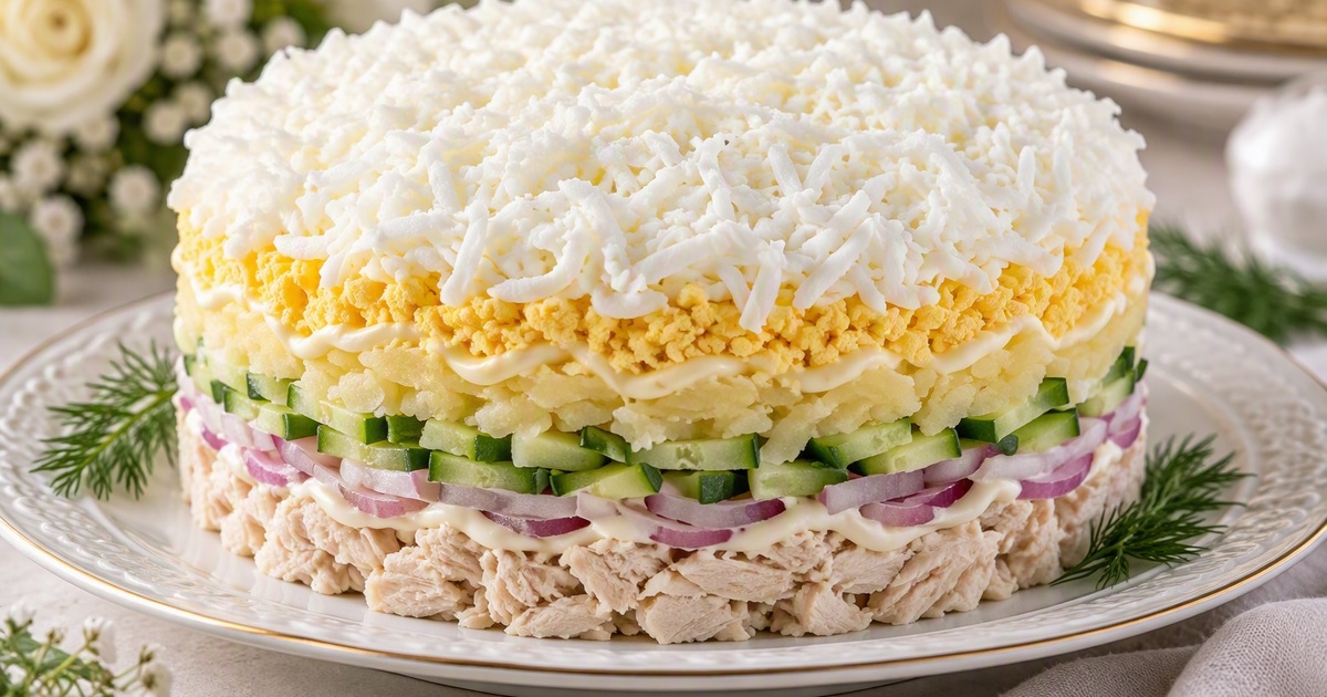 Салат «Невеста» на Новый год с копчёной курицей...