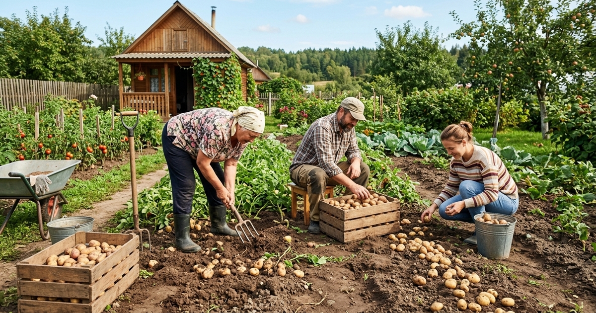 Когда выкапывать картофель в 2026 году: сроки, лунный календарь и условия для хранения Несколько выкопанных кустов позволяют быстро по...